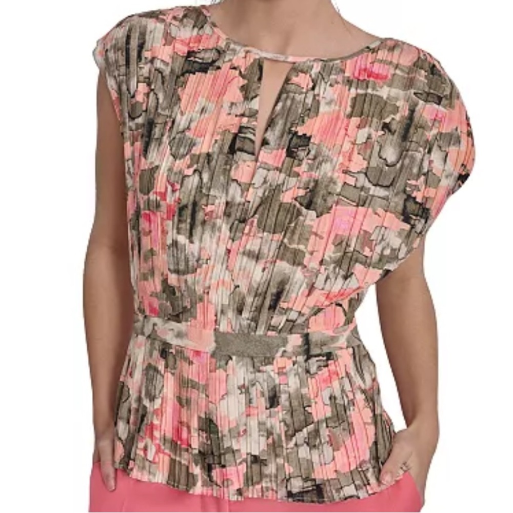 🆕 DKNY Pleated Abstract Women's Print Blouse Top - XL(NWT), M(NWOT)